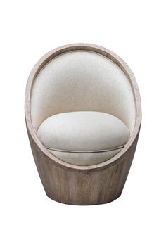 a wooden chair with a white cushion on it