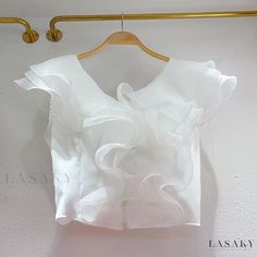 Lasaky - Elegant European Organza Layered Ruffle Collar Single-Breasted Slim Fit Short Blouse Short Blouse, Organza Top, Short Blouses, Y2k Tops, Short Shirt, Ruffled Collar, Ruffle Collar, Slim Fit Shorts, Short Shirts