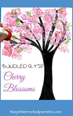 someone is painting a cherry blossom tree on a white background with the words, bundled tip cherry blossoms