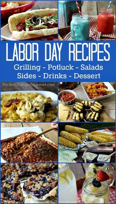 labor day recipes including potato salads, sides and desserts are featured in this collage