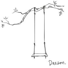 a drawing of a tree swing with the words dream above it and an image of a bird sitting on top