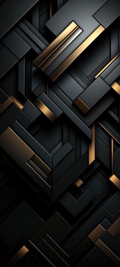 an abstract black and gold background with squares, rectangles and lines on it