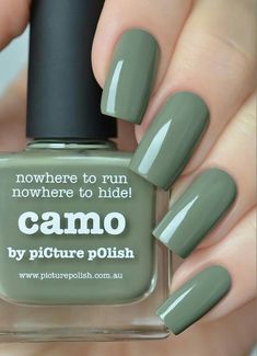 Camo Green Nails, Khaki Nails, Camouflage Nails, Camo Nails, Picture Polish, Green Nail Polish, Nail Pictures, Vegan Nail Polish, Dark Nails