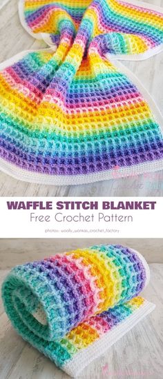 a crocheted blanket with the words waffle stitch blanket on it and an image of