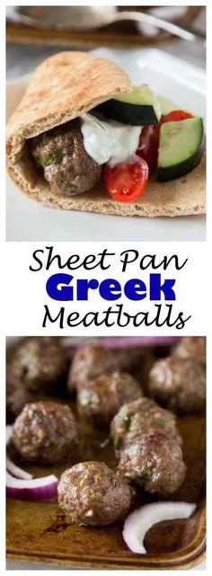 meatballs with cucumbers and tomatoes are served on pita bread for a healthy meal