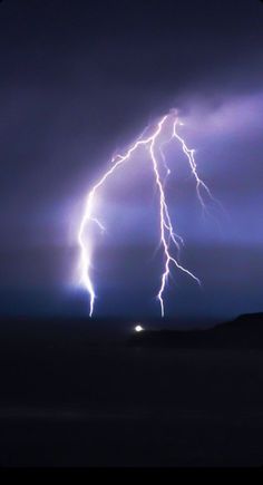 two lightning strikes in the night sky