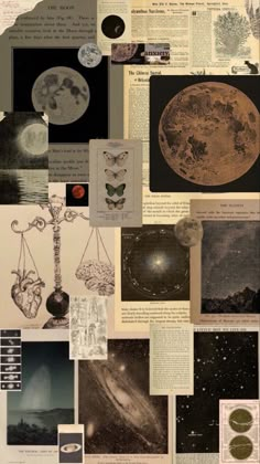 a collage of photos and pictures with the moon in the sky, stars and planets