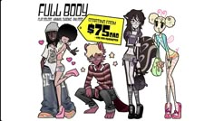 an image of some cartoon characters holding up a sign that says full body on it