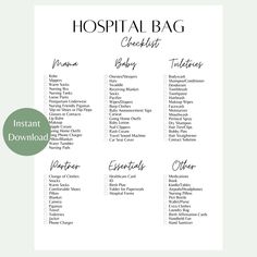 the hospital bag checklist is shown in black and white