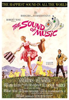 the sound of music movie poster with an image of a woman in a red dress