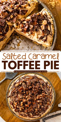 This no-bake Salted Caramel Toffee Pie is a decadent dessert that combines the rich flavors of salted caramel, chocolate, and toffee with a buttery graham cracker crust. Toffee Pie, Salted Caramel Toffee, Custard Pies, Homemade Toffee, Cookie Cookbook, Decadent Chocolate Desserts, Cream Custard, Caramel Toffee, Blueberry Crumble