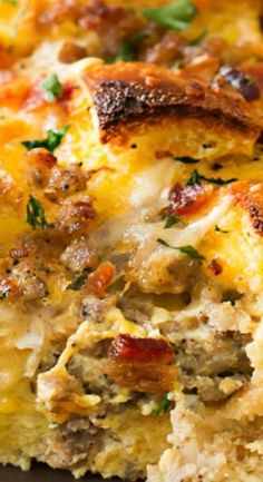 a casserole with meat and cheese on it is ready to be eaten or eaten