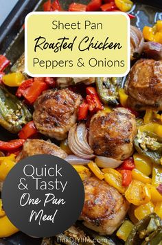 Easy Sheet Pan Jalapeno Baked Chicken with Onions and Bell Peppers Chicken With Onions, Quick Pasta Recipes, Bell Pepper Recipes, Spicy Dishes, Dinner Recipes Easy Quick, Spicy Food, Pan Recipes, Roasted Peppers, Sheet Pan Dinners