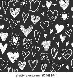 hand drawn hearts on black background