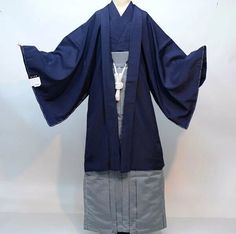 This is Kimono, haori set. (set of 6, new) The set includes haori, kimono, hakama, hanjuban , haori himo, kaku obi. Haori: Length is 104cm, Width is 150 cm. Kimono: Length is about 146cm,  Width is 148cm. ◎Hakama length 87cm (S) ◎Hakama length 91cm    (M) ◎Hakama length 95cm    (L) ◎Hakama length 99cm    (LL) Material : polyester Suitable height: about 170cm-180cm Hakama: Andon type  Kimono color: dark blue Condition :Excellent/ New Please don't hesitate to contact me if you have any question!! Mens Haori, Kimono Hakama, Samurai Cosplay, Samurai Kimono, Mens Kimono Jacket, Mens Kimono, Men's Kimono, Kimono Set, Japanese Traditional Clothing