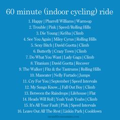 the 60 minute indoor cycling ride is shown in blue and has instructions on how to use it