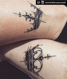 two people with matching tattoos on their legs