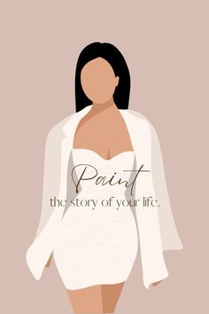 a woman in a white dress and jacket with the words point the story of your life