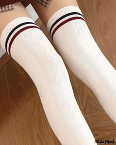 Olivia Mark - 1 pair of striped braided knit knee socks Chic Type, Knee Socks, Knit Pattern, Style Chic, Olivia Mark, Knit Patterns, Wine Red, Rib Knit, White Black