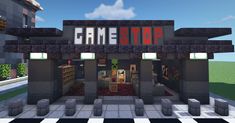 the entrance to a game store in minecraft