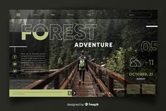 a person walking across a bridge with trees in the background and text reading forest adventure