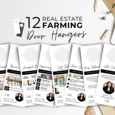 real estate farming door hangers with the words, 12 real estate farming door hangers