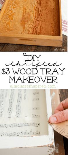 diy wood tray makeover with old sheet music sheets and an easy to follow video