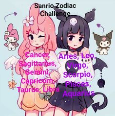 Sanrio Zodiac, Zodiac Challenge, Kuromi X My Melody, Zodiac Signs Images, My Melody X Kuromi, My Melody Y Kuromi, Kuromi Y Melody, Kuromi Y My Melody, Zodiac Signs Elements