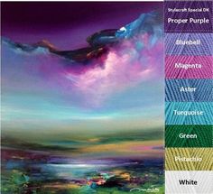 an image of a painting with colors in the sky and on top of it are words that say project purple, blue, magenta, green, white