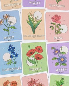 six cards with different flowers on them