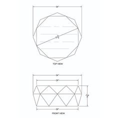 the top view and bottom view of a round object, with measurements for each section