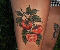 tattoos on the legs of women with tomatoes