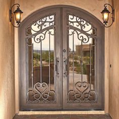 GID fancy wrought iron large size double door with clear glass Double Doors Exterior Entrance, Doors Exterior Entrance, Exterior Entrance, Wrought Iron Entry Doors, Double Door Entrance, Traditional Front Doors, Double Doors Exterior, Iron Front Door, Iron Entry Doors