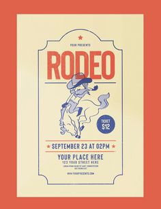 an old rodeo poster with a cowboy riding a horse