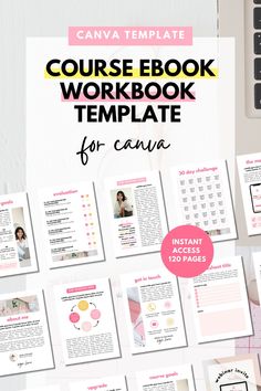 the course book template for canva is displayed on top of a table with other items