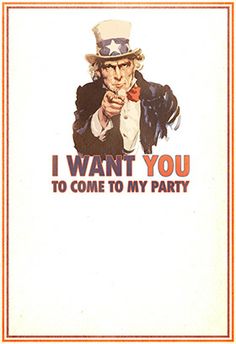 "Uncle Sam" printable invitation. Customize, add text and photos. print for free! Uso Party, Birthday Thoughts, Army Party, America Party, Usa Party, Event Programs, Valentine's Party