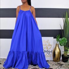 Blue Maxi Dress . New With Tag Royal Blue Maxi Dress For Summer, Chic Royal Blue Maxi Dress, Royal Blue Summer Dress For Vacation, Blue Maxi Sundress For Party, Blue Maxi Dress For Spring, Blue Maxi Length Sundress For Party, Blue Sundress Maxi Dress For Parties, Chic Blue Sundress For Party, Chic Royal Blue Summer Midi Dress