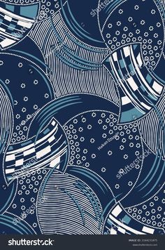 an abstract blue and white background with wavy lines, circles and dots on it's surface