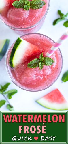 two glasses filled with watermelon and mint juice