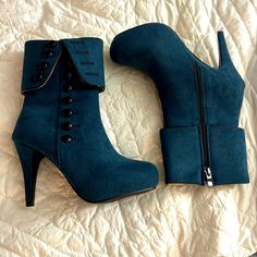 Gorgeous Heeled Boots Brand New And Never Worn. Boot Brands, Suede Boots, Shoes Heels Boots, Shoes Women Heels, Heeled Boots, Blue Green, Shoes Heels, Color Blue, Women Shoes