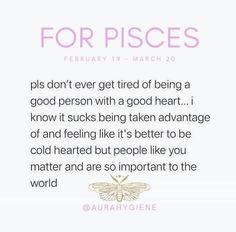 the quote for pisces, which is written in pink and gold on a white background