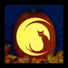 a carved pumpkin with a cat on it