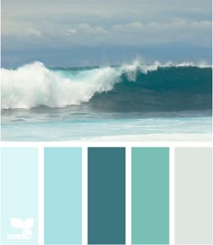 the color scheme is blue, green and gray with white waves in the ocean behind it