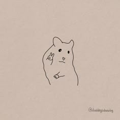 a black and white drawing of a hamster on a beige background with the outline of a mouse