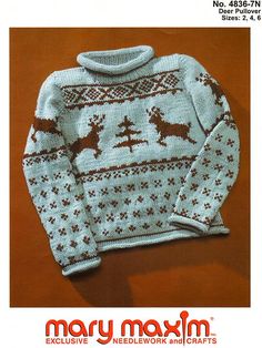 an old sweater with reindeers and snowflakes on it is featured in the magazine