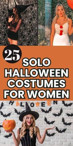 halloween costumes for women with text overlay that reads 25 solo halloween costumes for women