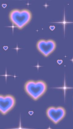 many hearts are arranged in the shape of stars on a purple background with blue and pink colors