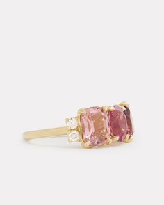 18K Yellow Gold Ombré Cluster Ring with Pink Tourmaline and Diamonds, .2 TCWOrnament is 7/8 Inch x 3/8 Inch Style# YRCOCPPW Pear Shaped Ring, Cushion Cut Ring, Gem Ring, Oval Rings, Floral Necklace, Stone Design, Bracelet Collection, Signature Collection, Cluster Ring