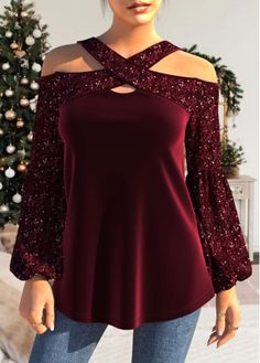 Color:Wine Red;Size:S;Size:M;Size:L;Size:XL;Size:XXL;Package Contents:1 X T Shirt;Style:Casual; Burgundy Tops For Fall Party, Burgundy Top For Fall Party, Fall Party Burgundy Top, Red Stretch T-shirt For Fall, Stylish Tops For Women, Husband Gifts, Collar T Shirt, Fancy Tops, Trendy Tops For Women