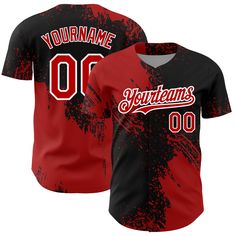 Custom Black Red-White 3D Pattern Design Abstract Brush Stroke Authentic Baseball Jersey Red Collegiate Jersey, Customizable, Red Sports Fan Baseball Jersey With Letter Print, Red Letter Print Baseball Jersey For Sports Fans, Red Baseball Jersey With Team Name, Red Jersey With Baseball Collar For Sports Events, Red Baseball Jersey With Letter Print And Baseball Collar, Red Baseball Jersey With Team Name And Baseball Collar, Customizable Red Jersey For Sports Season, Red Baseball Jersey With Letter Print For Team Events